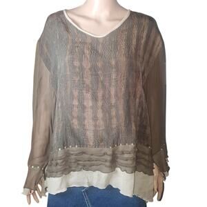 Vintage Silk Rayon Blend Size L Top Forest Fairy Grunge Whimsigoth Sequins Sheer